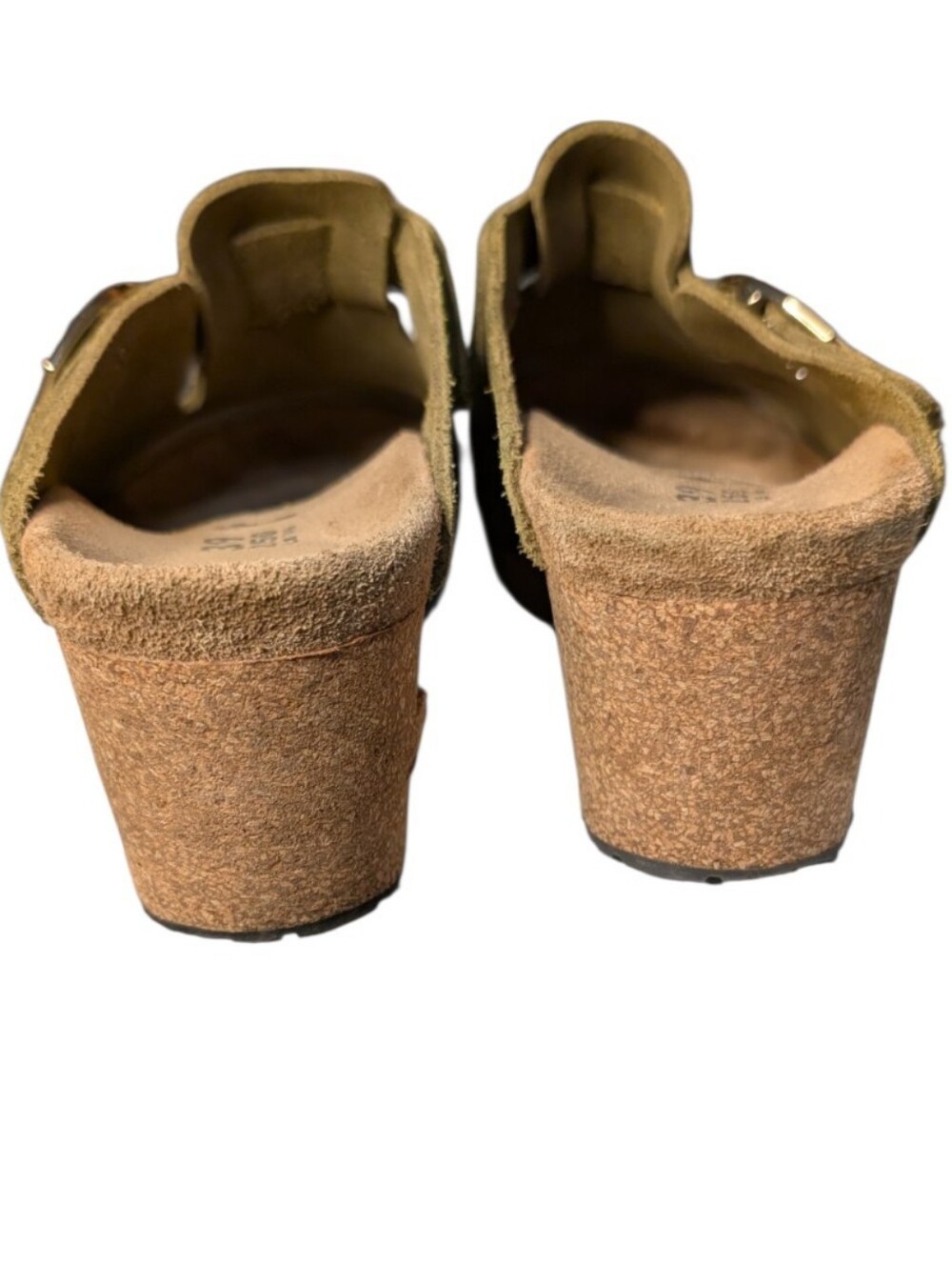 As-Is Papillio Birkenstock Fanny Wedge Clog Green Suede Size 39 cork damage flaw - Picture 6 of 10